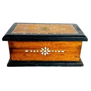 Vintage Mother of Pearl Inlaid Wooden Hinged Lidded Trinket Keepsake Box