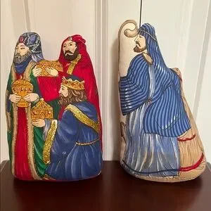 Vintage Nativity Plush Scene Shephards And The Three Kings Decorative Pillows