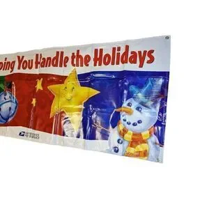 Vintage new inbox 33x90 nylon Christmas banner made for the US postal service in