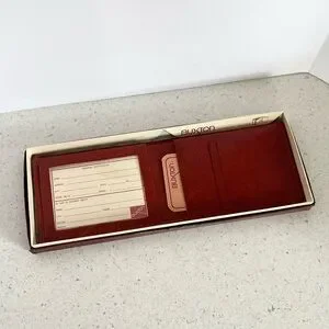 Vintage NOS Buxton Red Mahogany Leather Bifold Wallet Card Slots With Box