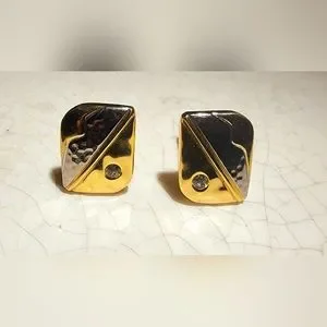 Vintage NWOT Gold And Silver With Clear Stones Cufflinks Art Deco