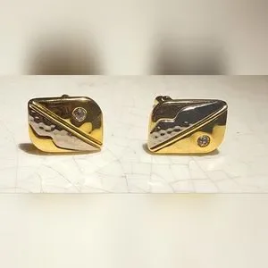 Vintage NWOT Gold And Silver With Clear Stones Cufflinks Art Deco
