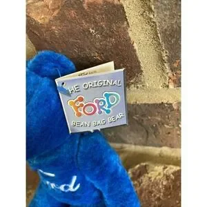 Vintage Original Blue Ford Bean Bag Bear Kabor Auto Advertising 8" Long With Tag
