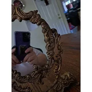 Vintage Ornate Cherub Vanity Dresser Table Victorian Baroque Rotating Mirror