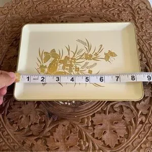 Vintage Otagiri Japan Butterflies Floral Lacquerware Mini Tray Decor Gold Ivory
