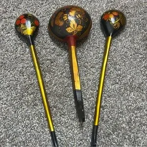 Vintage Painted Lacquered Spoons Russian Khokhloma Ladle Large Spoon Lot