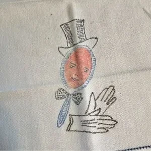 Vintage Pair Of Fingertip Towels Anthropomorphic Hand Mirror Hat & Gloves