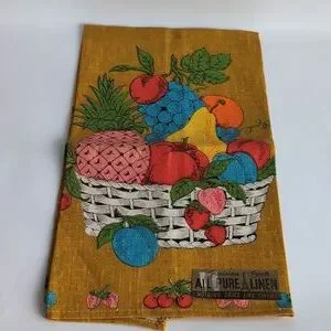 VINTAGE ParisianāPrints 100% Pure Linen Tea Towel Fruit Basket