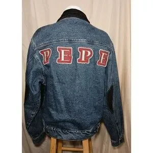 Vintage Pepe Jeans London Men's L Black Blue Denim Jacket Flannel Lined Leather