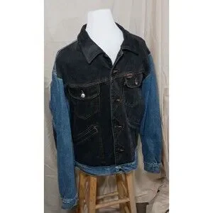 Vintage Pepe Jeans London Men's L Black Blue Denim Jacket Flannel Lined Leather