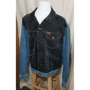 Vintage Pepe Jeans London Men's L Black Blue Denim Jacket Flannel Lined Leather