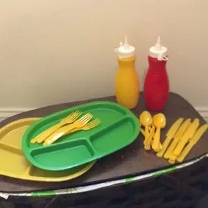Vintage Picnic Set - Plates Cutlery Condiment Holders - 1980s