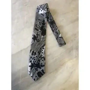 Vintage Pierre Balmain Tie Paris Black Gray Geometric Print