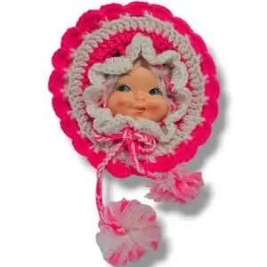 Vintage plastic Doll Face crochet Potholder Set of 3 Handmade Doily Cottagecore