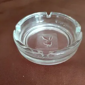 Vintage Playboy Club Clear Glass Cigarette Ashtray W/Embossed Bunny Logo