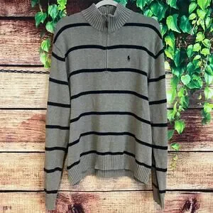 Vintage Polo Ralph Lauren Quarter Zip Mens Large XL Striped Sweater Mock Neck