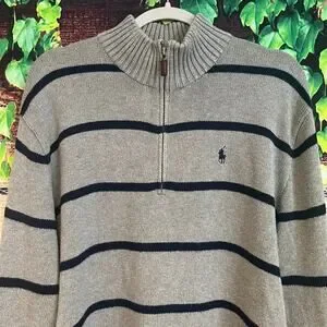 Vintage Polo Ralph Lauren Quarter Zip Mens Large XL Striped Sweater Mock Neck