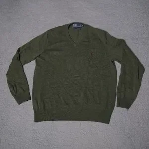 Vintage Polo Ralph Lauren Sweater 100% Merino Wool V Neck Preppy Mens Medium
