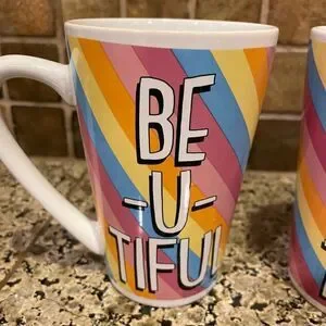 Vintage Rainbow Be-U-Tiful Stoneware Double Sided Mugs