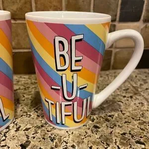 Vintage Rainbow Be-U-Tiful Stoneware Double Sided Mugs