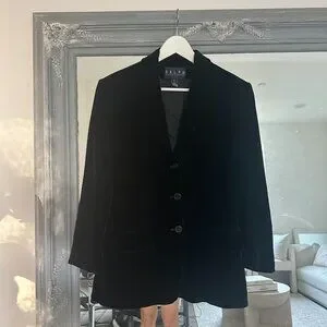 Vintage RALPH Ralph Lauren Black Velvet Silk Three-Button Blazer Jacket Size 6