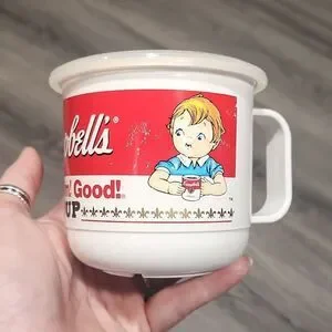 Vintage RARE 1992 Campbells Soup RED/WHITE Plastic 8oz Soup Mug W/Lid