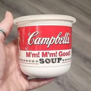 Vintage RARE 1992 Campbells Soup RED/WHITE Plastic 8oz Soup Mug w/Lid