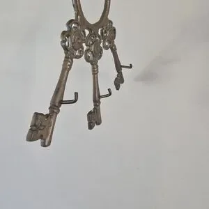 Vintage Rare Brass Keys Hanger W/ 3 Hooks