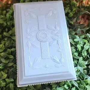 Vintage Rectangular Celluloid Lidded Vanity Table Box In Light Blue Coquette