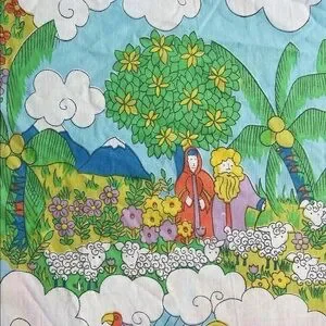 Vintage Retro 1960’s Sears Noah’s Ark Flat Sheet