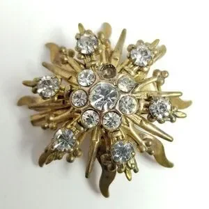Vintage Rhinestone Starburst Radiant Sun Shaped Brooch Gold Tone Lapel Pin Vintage Rhinestone Starburst Radiant Sun Shaped Brooch Gold Tone Lapel Pin
