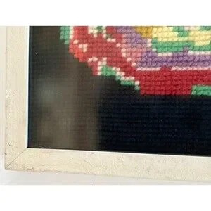 Vintage Rooster Multicolor Needlepoint Framed Wall Art 12" X 12" Retro Kitsch