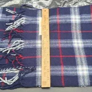 Vintage Royal Rossi Navy Blue Plaid Cashmere Men's Neck Scarf New In Package
