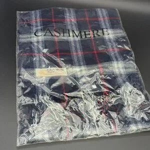 Vintage Royal Rossi navy blue plaid cashmere men's neck scarf new in package