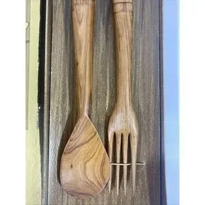 Vintage Salad Server Set African Kenya Mvule Wood Fork Spoon New W/Box