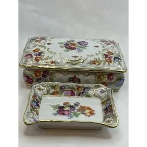 Vintage Schumann Bavaria Arzberg Germany Porcelain Jewelry Box & Trinket Dish