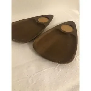 Vintage Set Of Two (2) MCM Wooden Snack Triangular Tray Made in Japan