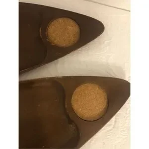 Vintage Set Of Two (2) MCM Wooden Snack Triangular Tray Made in Japan