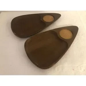 Vintage Set of Two (2) MCM Wooden Snack Triangular Tray Made in Japan