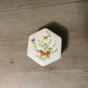 Vintage Shafford Japan Porcelain Butterfly Hexagonal Trinket Box