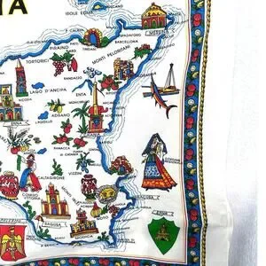 Vintage Sicilia Cotton Tea Towel Souvenir Wall Hang Map Landmark Tapestry Italy