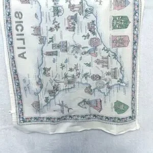 Vintage Sicilia Cotton Tea Towel Souvenir Wall Hang Map Landmark Tapestry Italy