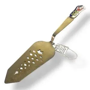 Vintage Soviet Cake Server Shovel Tombac Cloisonné Tulip Enamel Handle USSR 1975