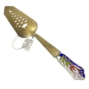 Vintage Soviet Cake Server Shovel Tombac Cloisonné Tulip Enamel Handle USSR 1975
