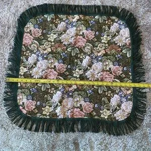 Vintage Square Floral Tapestry Table Doily Green Multi With Twisted Rope Fringe