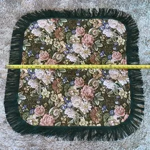 Vintage Square Floral Tapestry Table Doily Green Multi With Twisted Rope Fringe