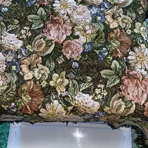 Vintage Square Floral Tapestry Table Doily Green Multi With Twisted Rope Fringe