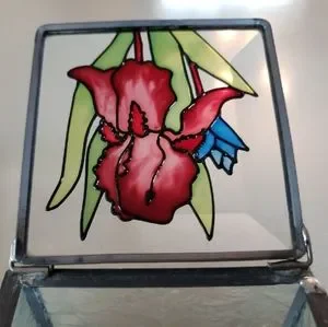 Vintage Stained Glass Flower Design Jewelry Box