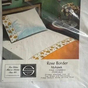 Vintage Stevens Mohawk Sheets Rose Border Mohawk Fitted Sheet