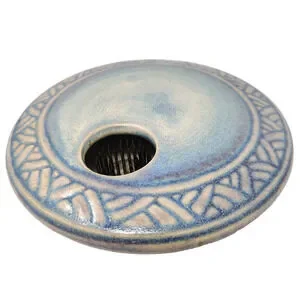 Vintage Studio Pottery Round Ikebana Vase w Flower Frog Blue Glaze Modern Signed